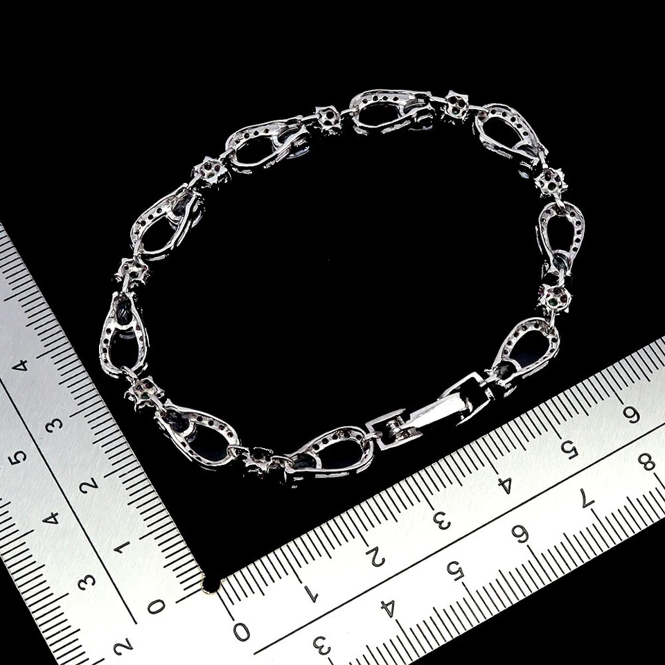 Pulsera de plata de ley 925 ovalada aguamarina rodolita piedras preciosas joyería 7,5 pulgadas Foto 3 de 4