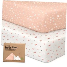 2-Pack Organic Crib Sheets for Boys, Girls - 52x28 Fitted Crib Butterflies