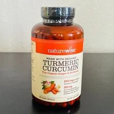 NatureWise Organic Turmeric Curcumin with Organic Ginger & BioPerine 180Capsules