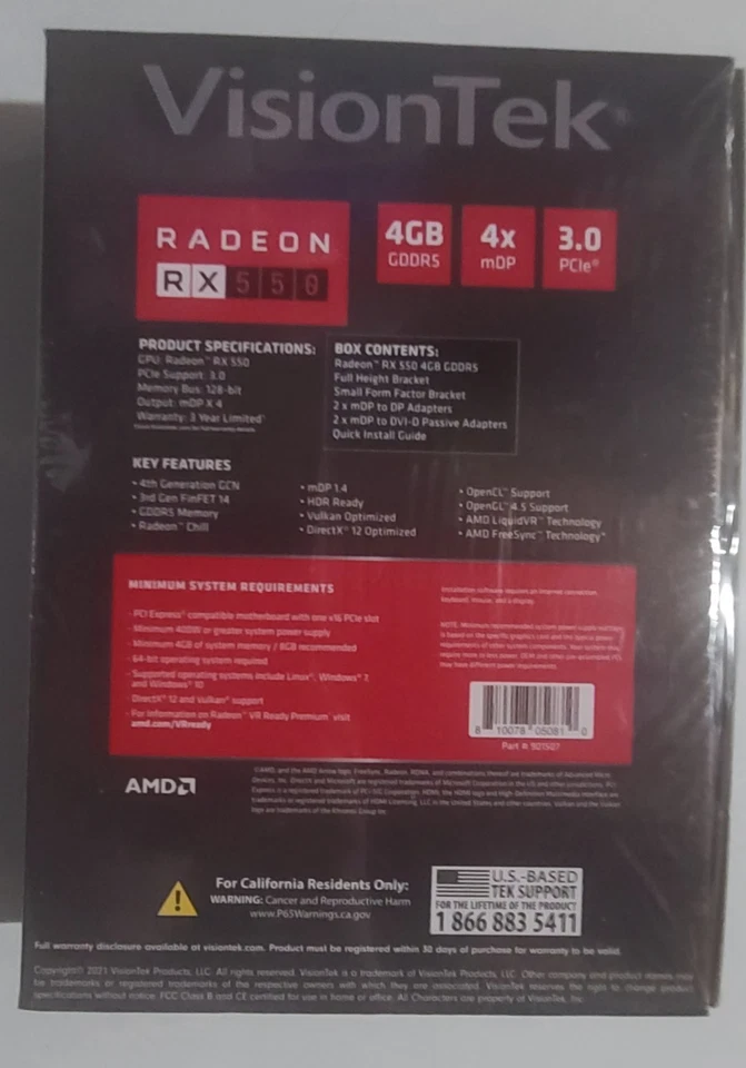 VisionTek AMD Radeon RX 550 4GB GDDR5 Graphics Card 4x Mini DP - Image 2 of 2