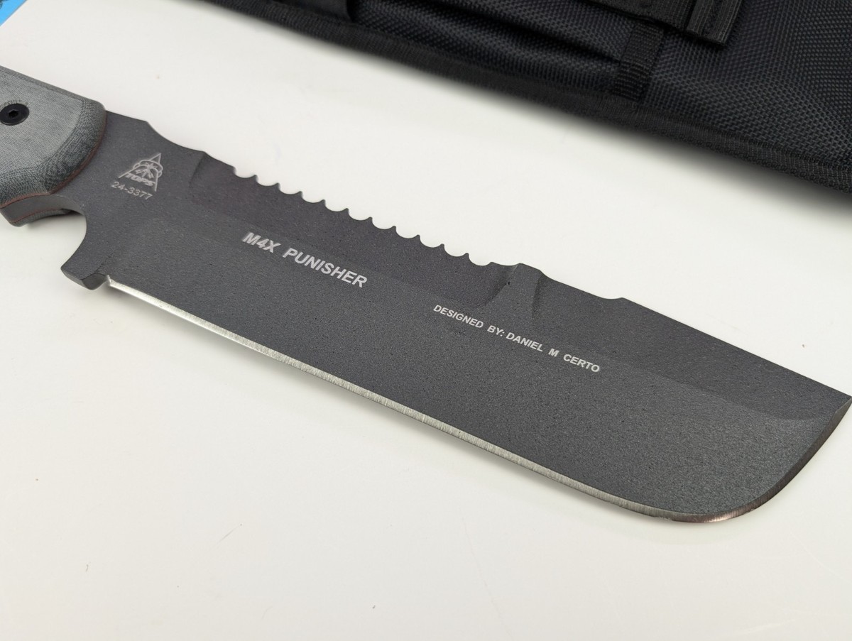 Tops Knives M4X Punisher Knife Sawback Blade Micarta Handles Nylon