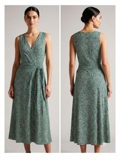 North Styles Geometric Leaf Print Sleeveless Wrap Dress Green Black White Sz XL