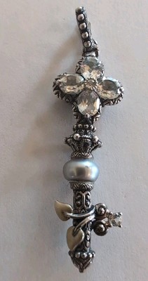 Barbara Bixby Sterling Silver & 18k Gold White Topaz Pearl Key Enhancer Pendant