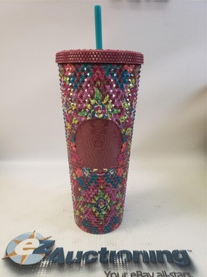 Starbucks 2025 Fall Floral Bling 24oz Venti Cold Cup Tumbler Maroon Purple