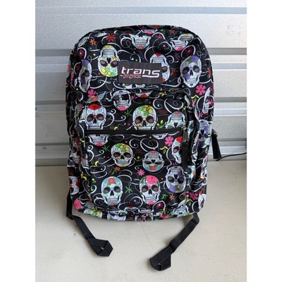 JanSport Trans Supermax Backpack Black Sugar Skull Print y2k grunge edgy goth