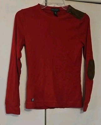 Polo Jeans Co Ralph Lauren Womens Size L  L/S Red Pullover W/elbow Protectors