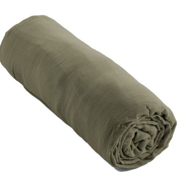 Drap housse 140x190 cm en gaze de coton Gaïa Romarin sans repassage pour lit 2 places