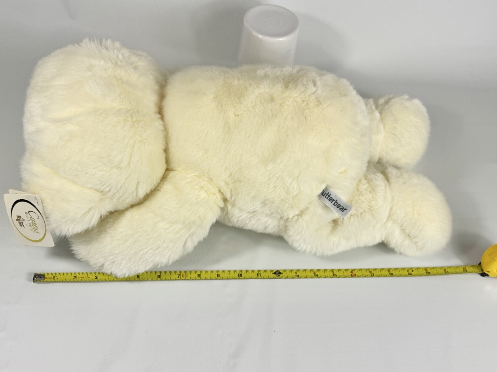 NWT Vintage Russ “Butterbear” Teddy Bear Plush 22” Cream White Pink Nose Bow HTF