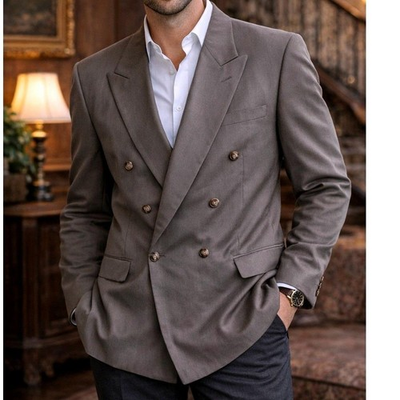 #ad Vintage John Henry Taupe Double Breasted Blazer Wool Blend Men#x27;s Size 44L $25.00