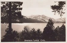 Donner Lake California High Sierra Trees Snow Caps c1945s Postcard UNP 13930a