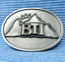 BTI Trucker Promo Belt Buckle Mountain Sun Logo Trucking Vtg 80s Bergamot.CVB806