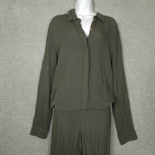 Monrow Women's Button up Long Sleeve Olive Green Jumpsuit Size L - Picture 9 of 10