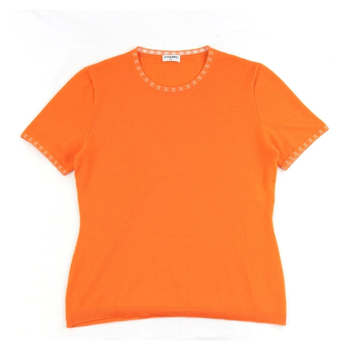 CHANEL 100% Cashmere Knit T-shirt Orange Authentic Women Used from Japan