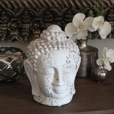Beton Buddhakopf Shabby Weiß Vintage Deko Buddha Gesicht Kopf Asia Stein Figur