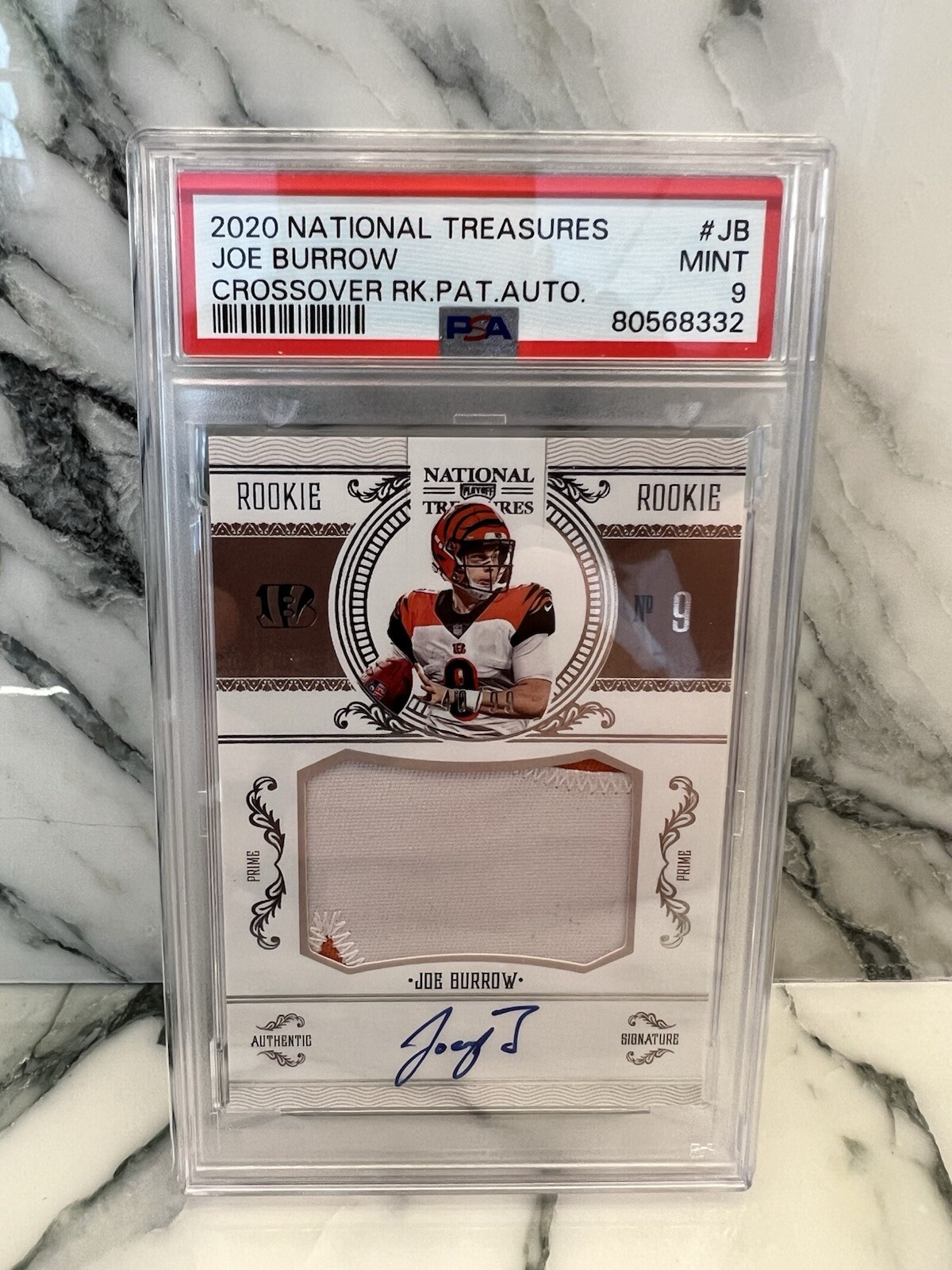 2020 Joe Burrow National Treasures Crossover Rookie Patch Auto RC PSA 9 Mint /99