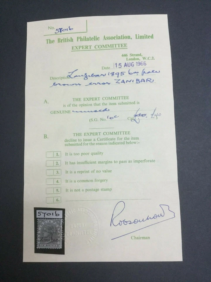 MUJERES: SELLOS DE ZANZÍBAR SG #13k 1895-6 COMO NUEVOS OG H CERTIFICADO DE ERROR "ZANIBAR" Foto 3 de 3