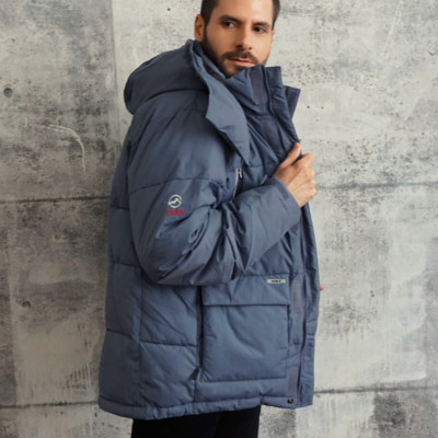 FUERZA Mens Winter Down Wellon Cruelty-Free Hooded Padded Parka Jacket Gray S