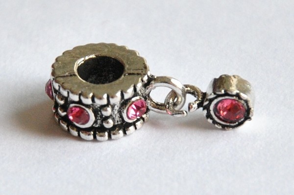 Cuentas para pulsera europea, piedras rosas. Lote 6 unidades