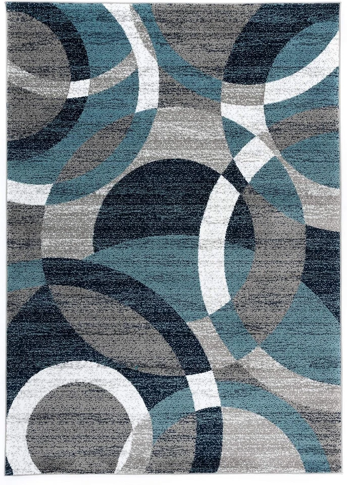 5'3" x 7'3" Blue Contemporary Abstract Circles Area Rug for High Traffic Areas - Image 4 of 4