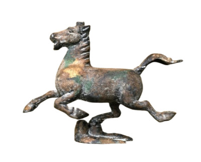 Chinese Galloping Flying Horse Of Gansu Metal Cast Sculpture Heavy Patina