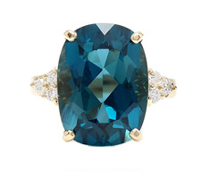9.85Ct Natural LONDON BLUE TOPAZ Diamond 14K Solid Yellow Gold Ring
