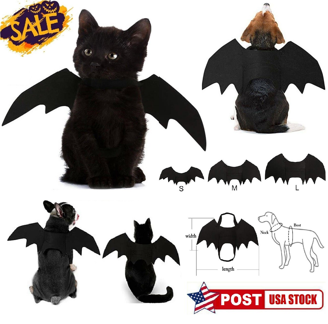 Halloween Cat Dog Costumes Pet Black Bat Wings Costume Funny Cosplay