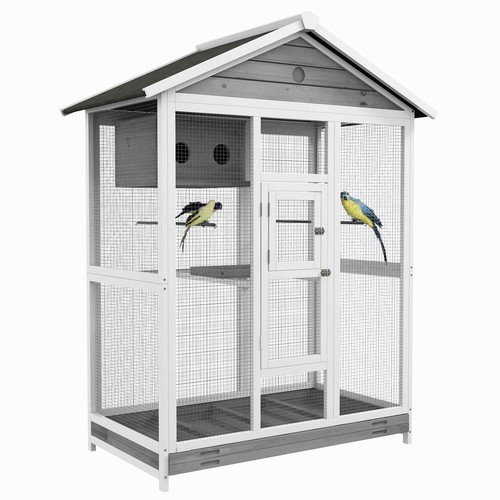 Wooden Aviary Flight Bird Cage 4 Perches Nest Slide-Out Tray Indoor ...