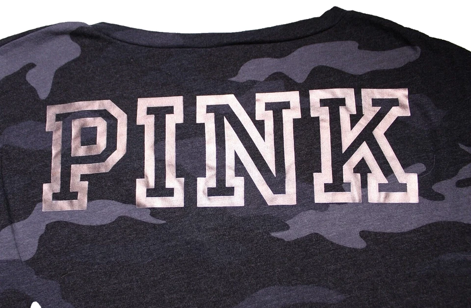 CAMISETA VICTORIA'S SECRET ROSA DAMAS TALLA M GRIS CAMUFLAJE COBRE LOGO MANGA LARGA Foto 4 de 4