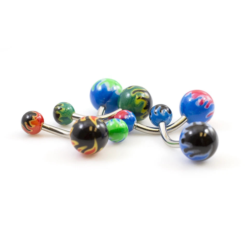 Pack de 5 Anillos Vientre con Patrón Llamas de Fuego 14g  Foto 2 de 3