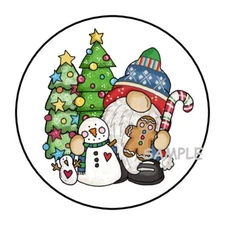 30 CHRISTMAS GNOME ENVELOPE SEALS LABELS STICKERS 1.5" ROUND SNOWMAN GIFTS