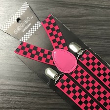 Black Hot Pink Checker Suspender for Adults Men Women Teens Wedding USA SELLER 