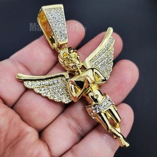 HIP HOP ICED RAPPER CUBIC ZIRCONIA GOLD PLATED BABY ANGEL LARGE CHARM PENDANT