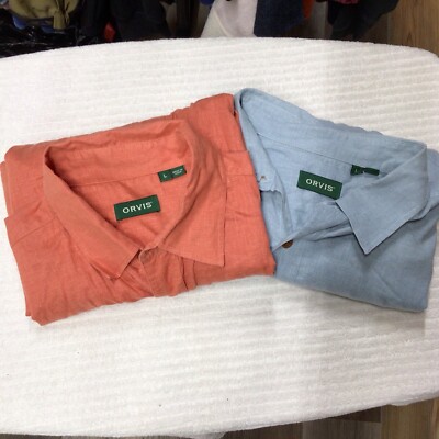 Orvis Men s Hemp Tencel Shirt Lot Button Up Short Sleeve Large Outdoor Camp