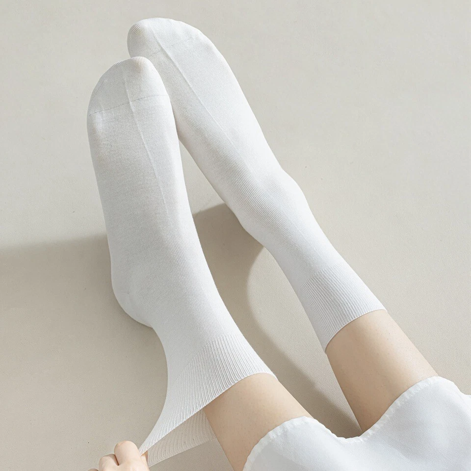 5 Pairs Women Solid Cotton Mid Calf Socks Thin Breathable Stretch Elastic Socks - Image 3 of 4