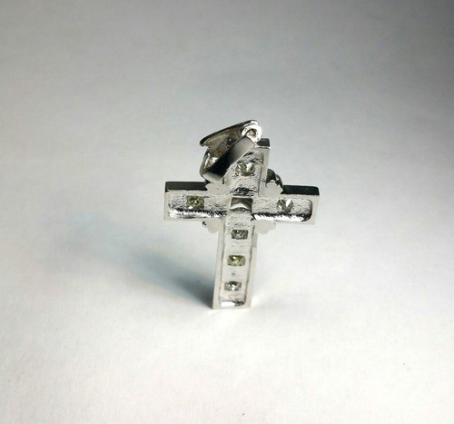 Diamante Y 14k Oro Blanco Religioso Cruz Colgante Elegante - Imagen 5 de 8