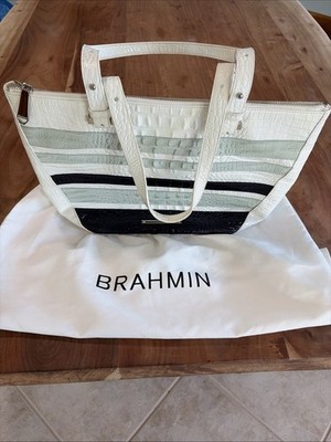 Brahmin Womens Willa Tote Bag Vineyard Leather Stripe Crocodile Embossed Zip L