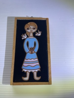 MCM Michaelides Girl With Two Doves Tile Walk Plaque With Hanger From Greece