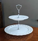 Vintage Westmoreland Milk Glass Two Tier Serving Tray "Forget Me Not" Flowers