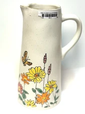 Flower Valley Pitcher Ceramic Stoneware By Blue Sky Spectrum 8.5” Butterflies