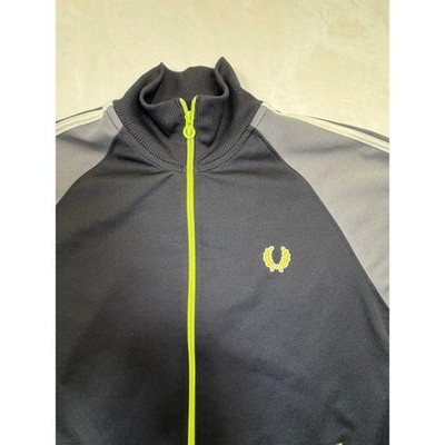Fred Perry Black Grey Neon Full Zip Track Jacket Mens Medium Excellent