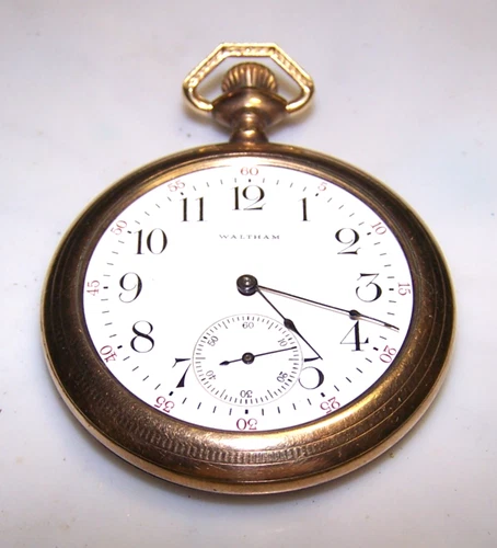 Vintage Waltham Open Face Pocket Watch Gold Metal No Crystal Parts or Repair