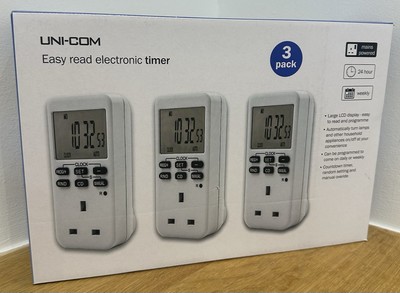 Uni-com weiße leicht ablesbare elektronische digitale Zeitschaltuhr mit großem LCD-Display 3er-Pack