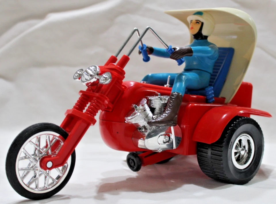 RARO! 1964 ALPS SPIN-A-TRIKE HARLEY INDIAN CHOPPER MOTOCICLETA Brinquedo Operacional por Bateria ~ Na Caixa - Imagem 4 de 4