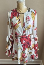 Luxxel Womens Floral Print Dress Sz M Ruffle Details Wrap Style 3425