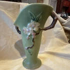 Roseville Green Apple Blossom Ceramic Art Pottery Handled Vase 382-7