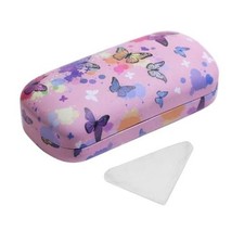 Sunglasses Case, Large Hard Shell Glasses Case, Cute PU Leather Pink Butterfly