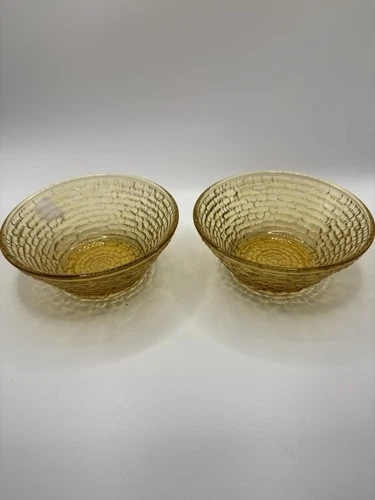 Vtg Anchor Hocking Soreno Yellow Gold Amber Berry Bowl 4.5" Diameter Textured