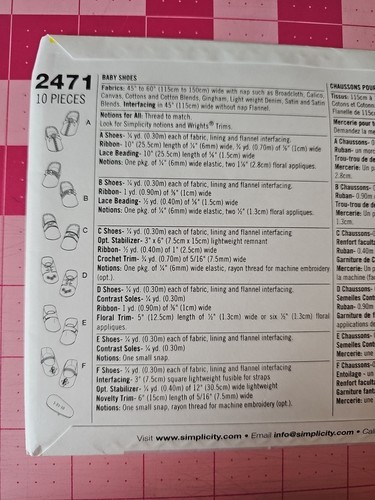 Simplicity Pattern 2471 Baby Shoes 6 Styles UNCUT - Picture 2 of 2