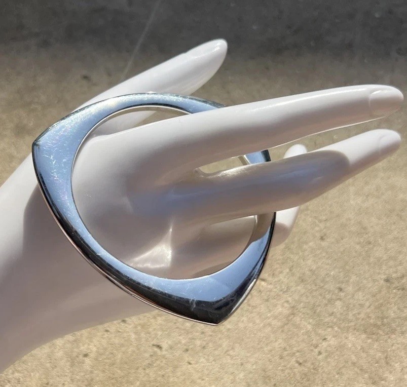 Vintage Rounded Bangle Square Geometric Shape Sil… - image 2