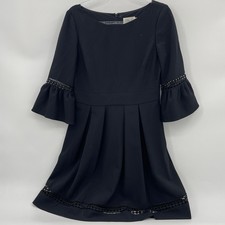 ELIZA J Whimsygoth Black Dress Size 10 Bell 3/4 Sleeve Eyelet Fit Flare Lined